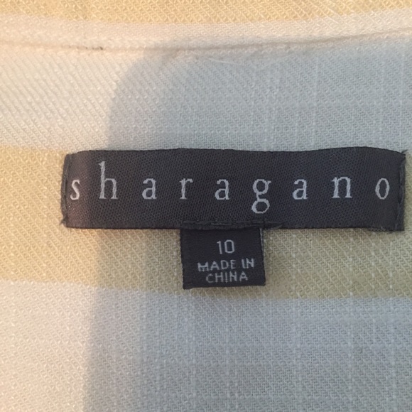 Sharagano Front Button Shirt Dress Sz 10 3/4 Sleeves Tie Yellow White - Picture 5 of 10